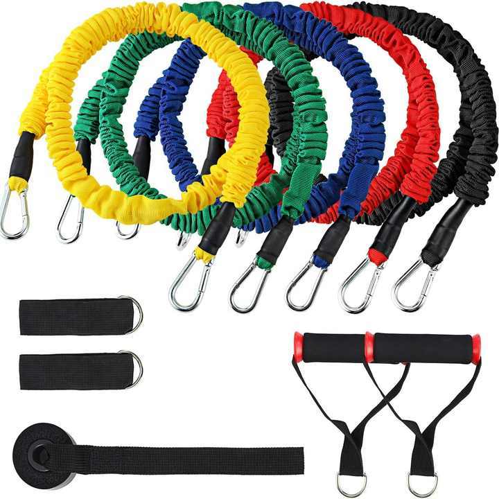 Wholesale 11Pcs Exercise Bands TPE Latex Resistance Tubes Set Custom Exercise Bands with Door Anchor, Handles, Carry Bag, Legs Ankle Straps for Resistance Training Up to 100 lbs