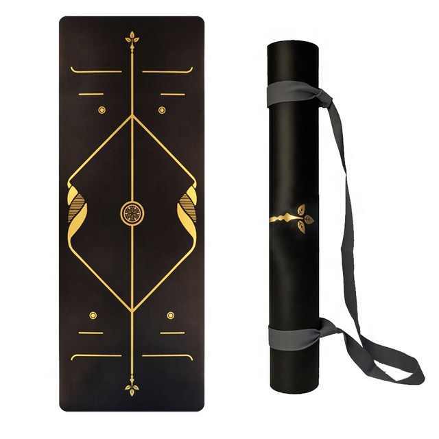Haiteng Premium Gold Printing Organic Natural Rubber Yoga Mat PU 4mm Thick Non-slip Workout Mat Eco friendly Exercise Mat With Strap Polyurethane Yoga Mat