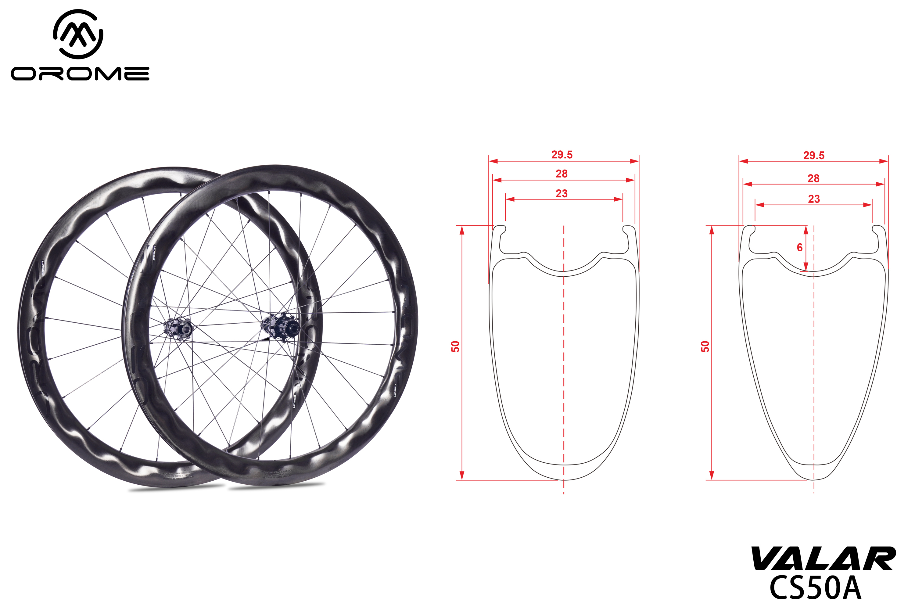 OROME VALAR CS50A 50mm Wave Aero Carbon Disc Wheelset, Sapim Spokes