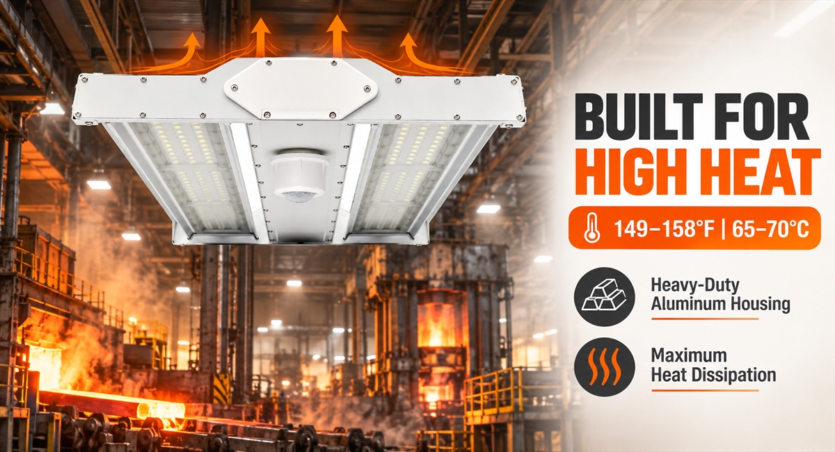LONYUNG High-temperature LED high bay light designed for 149&ndash;158&deg;F industrial environments
