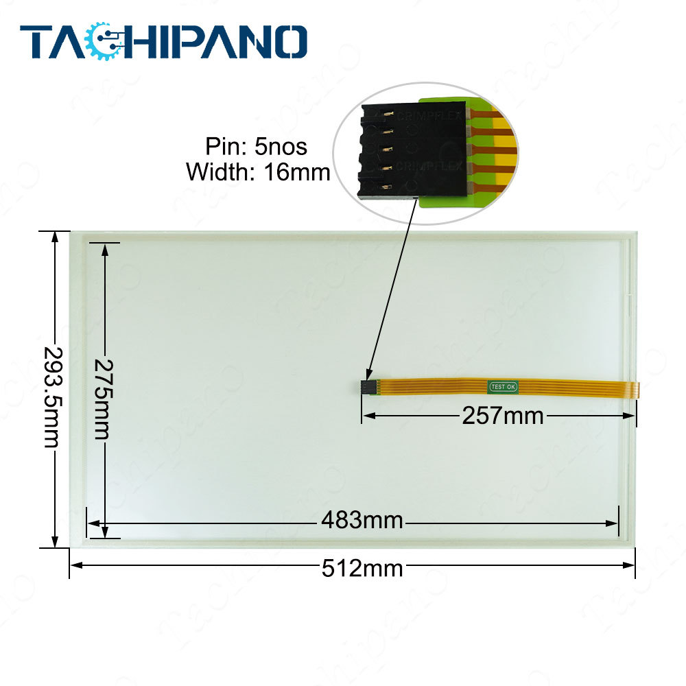 2826100A 1071.0124 Touch Screen Panel Glass with Protective film for 2826100A 1071.0124 22"