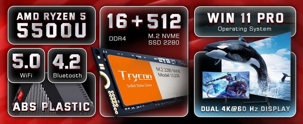 Trycoo HA-2 Mini PC AMD Ryzen 7 5800U 16GB RAM 512GB M.2
