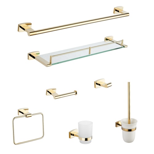 Hotel Project Luxury Brass Gold Modern Sanitary Fittings Bathroom Accessories Set