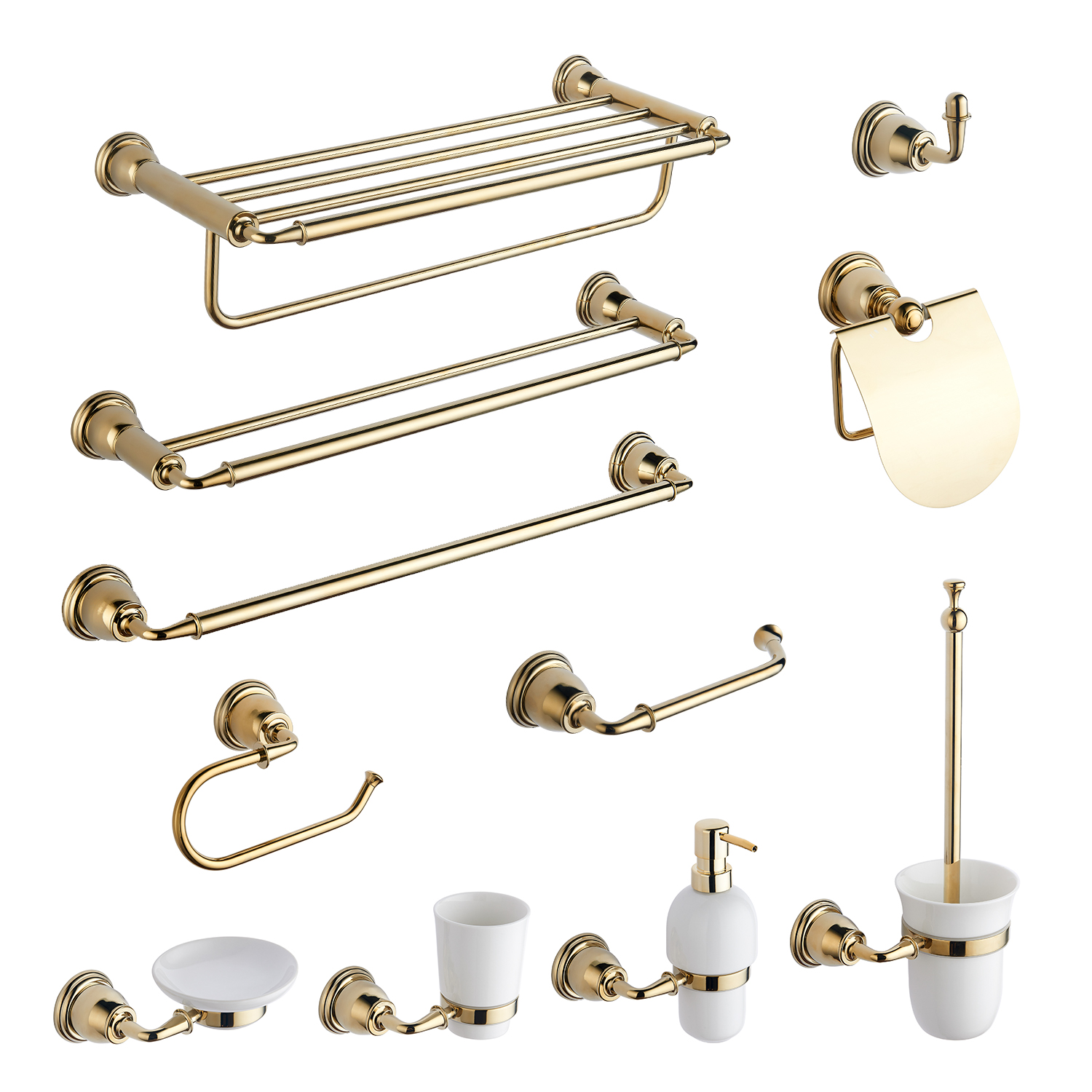Hotel Project Luxury Brass Gold Modern Sanitary Fittings Bathroom Accessories Set