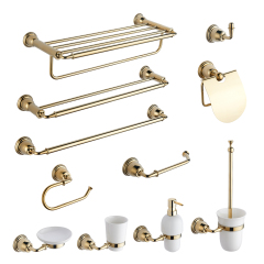 Hotel Project Luxury Brass Gold Modern Sanitary Fittings Bathroom Accessories Set