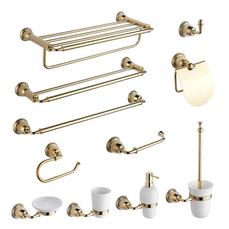 Hotel Project Luxury Brass Gold Modern Sanitary Fittings Bathroom Accessories Set