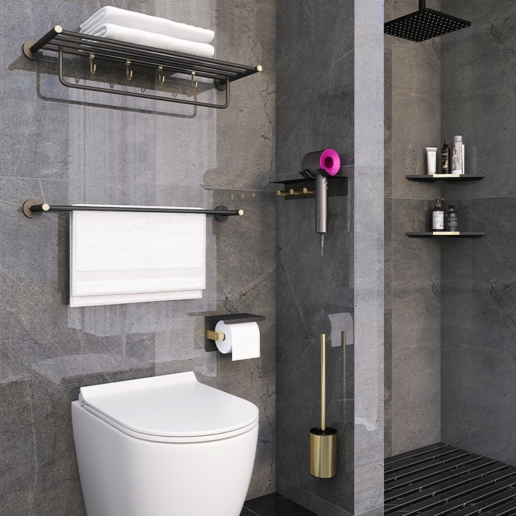 Copper Bathroom Design Brass wall mounted Black Gold Bathroom Accessories Set