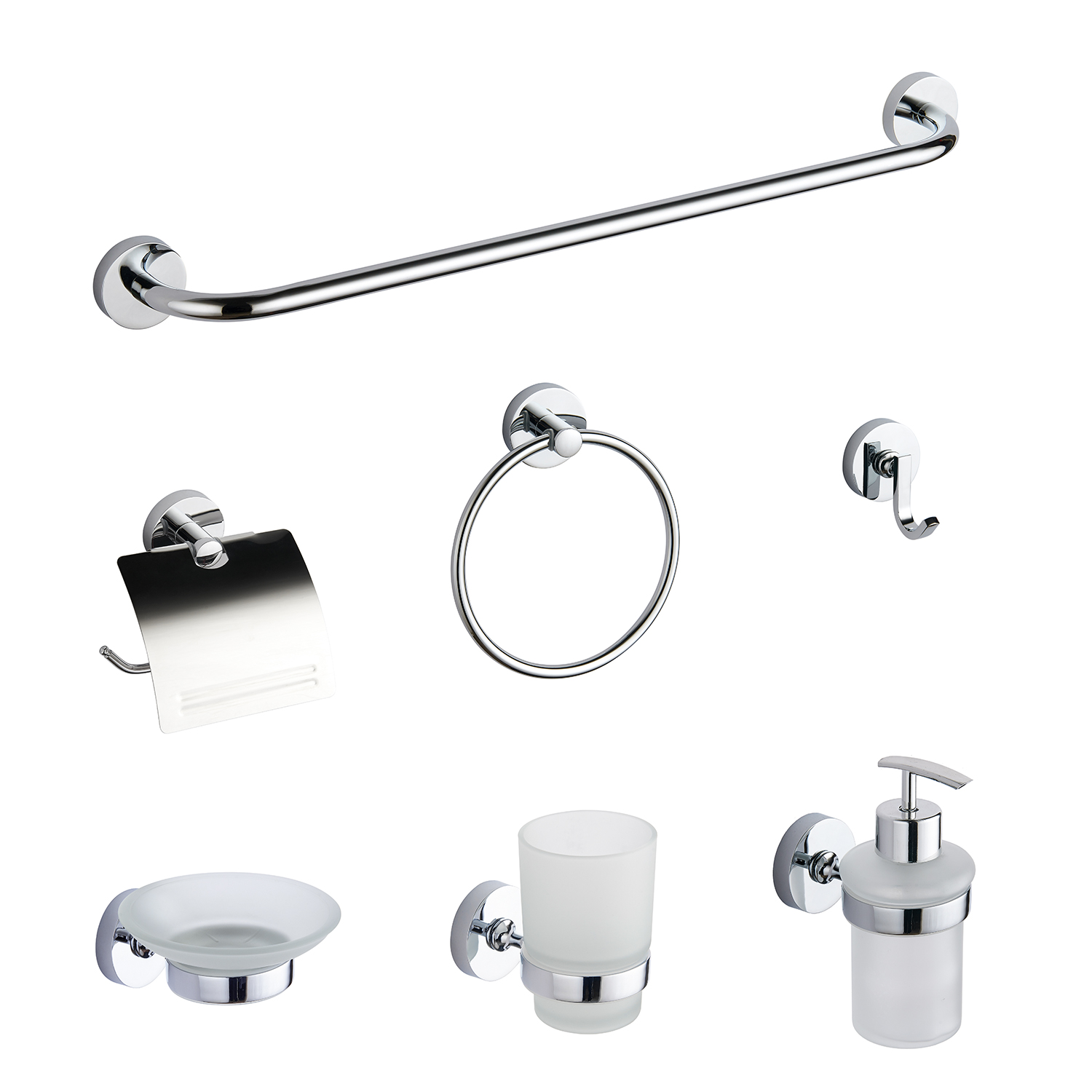 US Style Modern Bathroom Equipment Zinc Alloy Chrome Finished Bathroom Set Wall-Mounted Set Accessories For Bath Decor