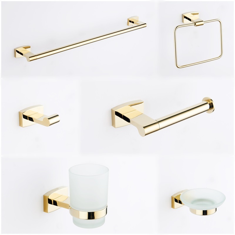 Hotel Project Luxury Brass Gold Modern Sanitary Fittings Bathroom Accessories Set