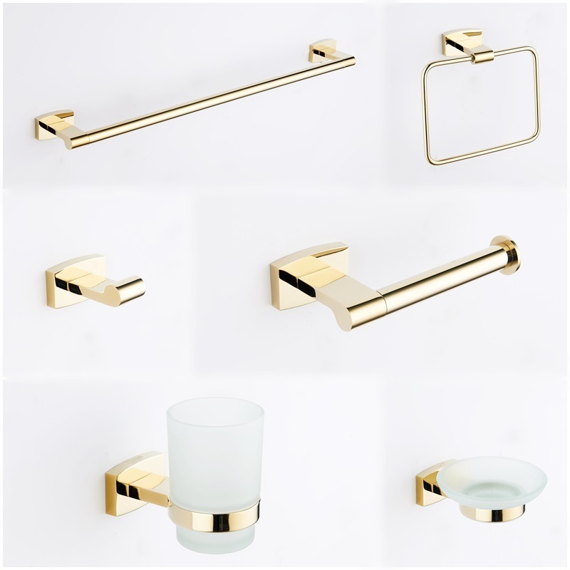 Hotel Project Luxury Brass Gold Modern Sanitary Fittings Bathroom Accessories Set