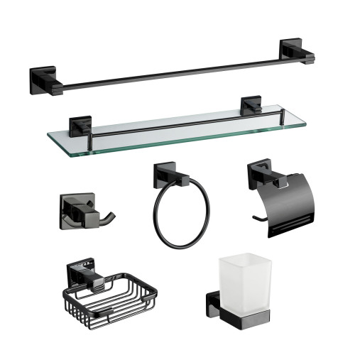 Zinc Alloy Square Matte Black Wall Mounted Bathroom Accessories Set