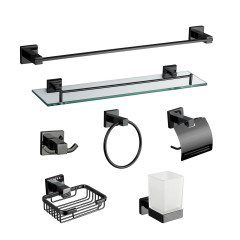 Square Design Bathroom Sanitary Wall Mounted Black Zinc Alloy Bathroom Accessories Hardware Set