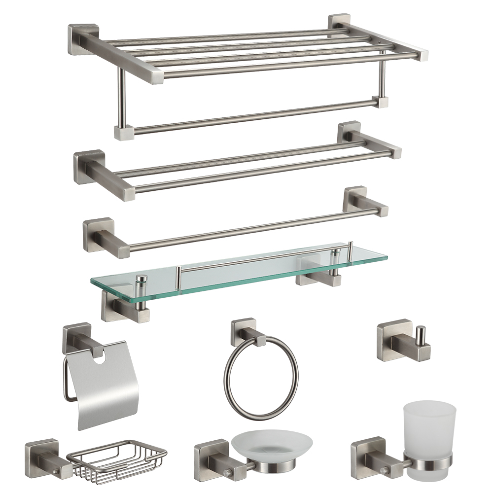 High Quality Zinc Simple Design Brushed Nickel Wall Mounted Bathroom Accessories Set