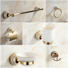 Hotel Project Luxury Brass Gold Modern Sanitary Fittings Bathroom Accessories Set