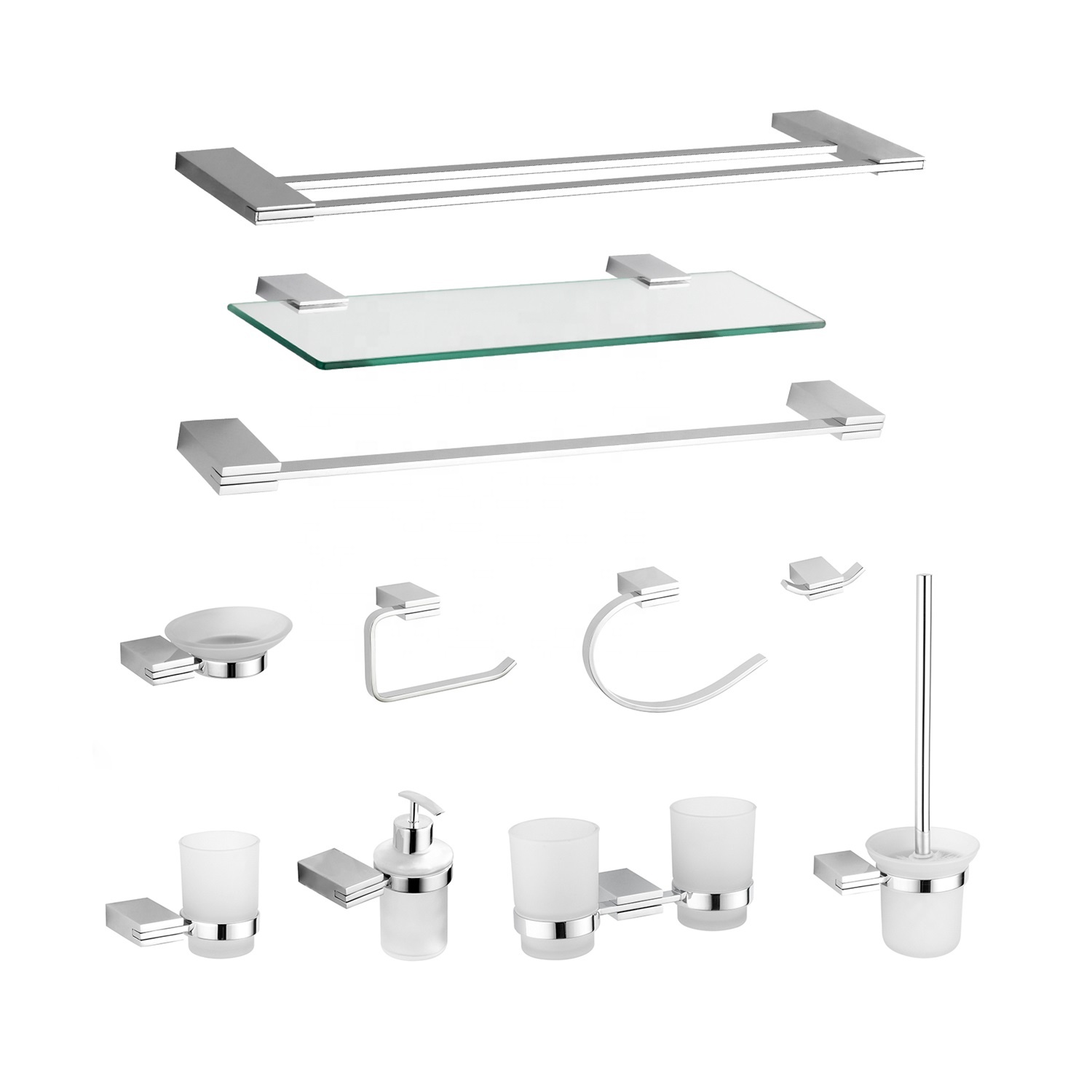 US Style Modern Bathroom Equipment Zinc Alloy Chrome Finished Bathroom Set Wall-Mounted Set Accessories For Bath Decor