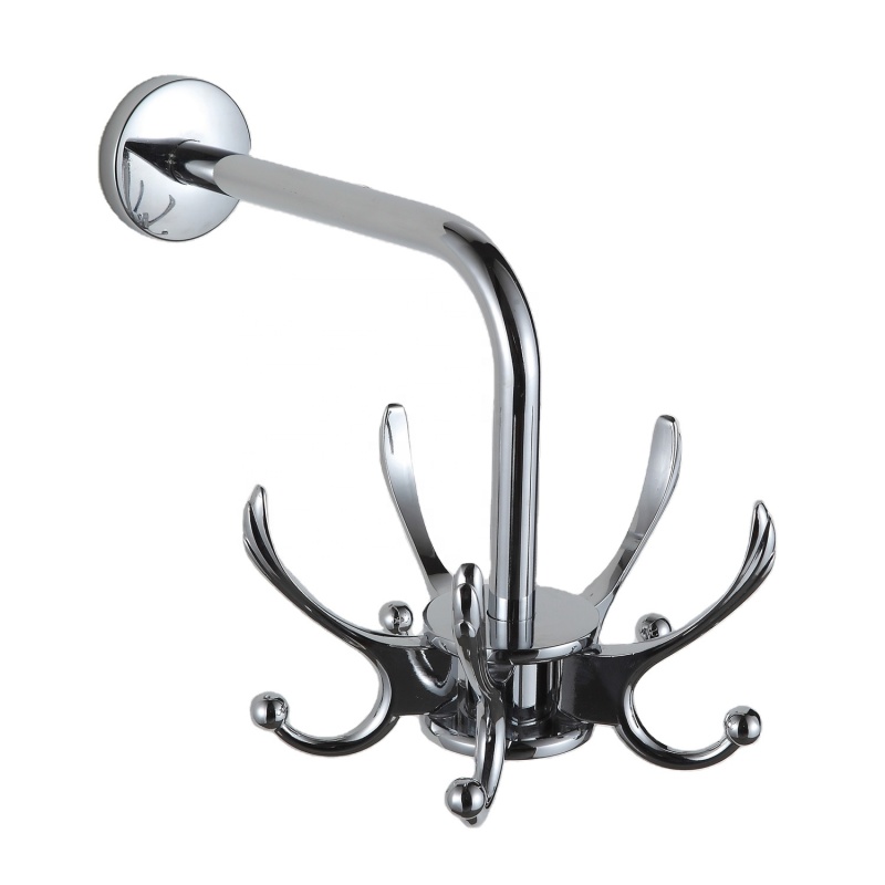 Gold Coat Hooks Bathroom Accessories Metal Wall Mounted Multi Head Clothes Hook Rotatable Zinc Alloy Bathrobe Towel Hook