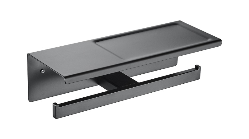 Black Bathroom Kitchen Storage Stainless Steel Toilet Paper Holder With Shelf