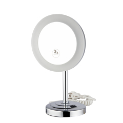 Bathroom Brass LED Light Freestanding Desktop Cosmetic Makeup Mirror with 3X Magnifying Mirror