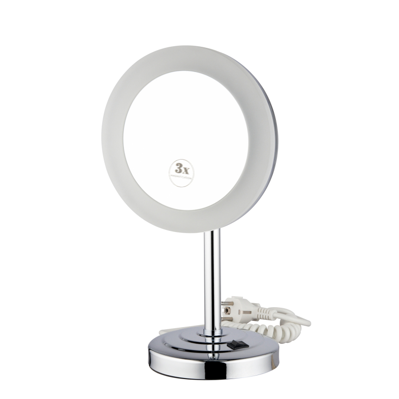 Bathroom Brass LED Light Freestanding Desktop Cosmetic Makeup Mirror with 3X Magnifying Mirror