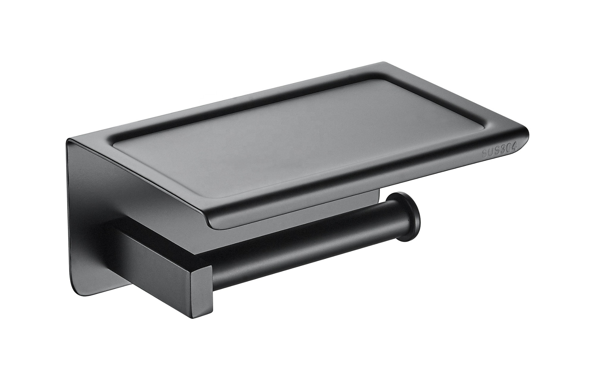 Black Bathroom Kitchen Storage Stainless Steel Toilet Paper Holder With Shelf