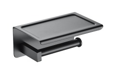 Black Bathroom Kitchen Storage Stainless Steel Toilet Paper Holder With Shelf