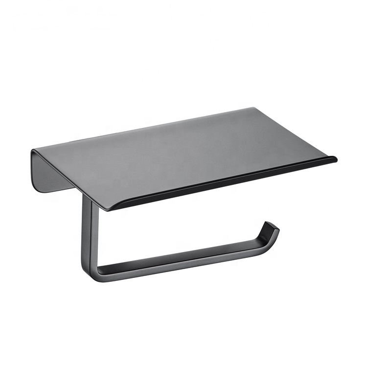 Black Bathroom Kitchen Storage Stainless Steel Toilet Paper Holder With Shelf