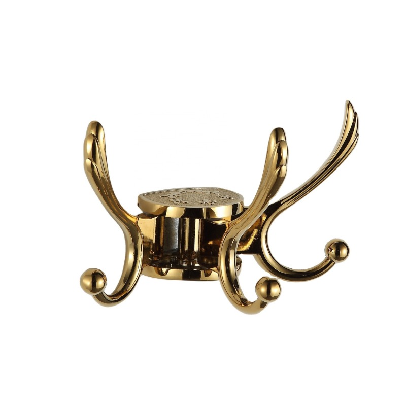 Gold Coat Hooks Bathroom Accessories Metal Wall Mounted Multi Head Clothes Hook Rotatable Zinc Alloy Bathrobe Towel Hook