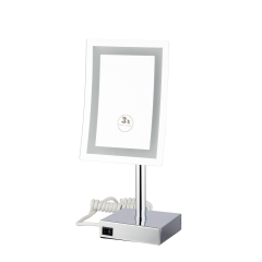 Bathroom Brass LED Light Freestanding Desktop Cosmetic Makeup Mirror with 3X Magnifying Mirror