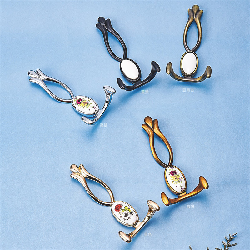 Metal Vintage Double Towel Coat Hook Wall Mount Black Zinc Coat Hook