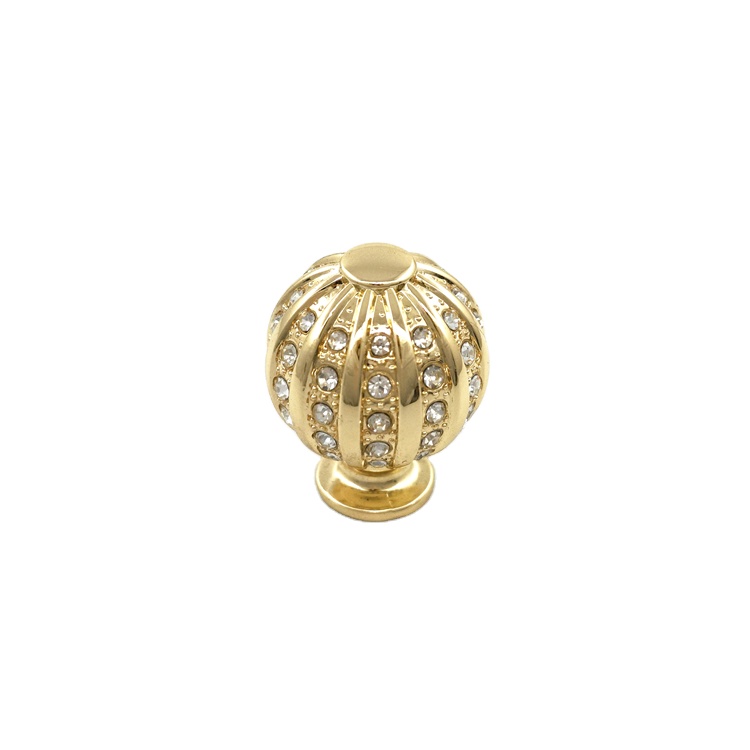 European High End Round Golden Crystal Furniture Cabinet Single Hole Handle Diamond Glass Kitchen Drawer Bedroom Decorative Knob