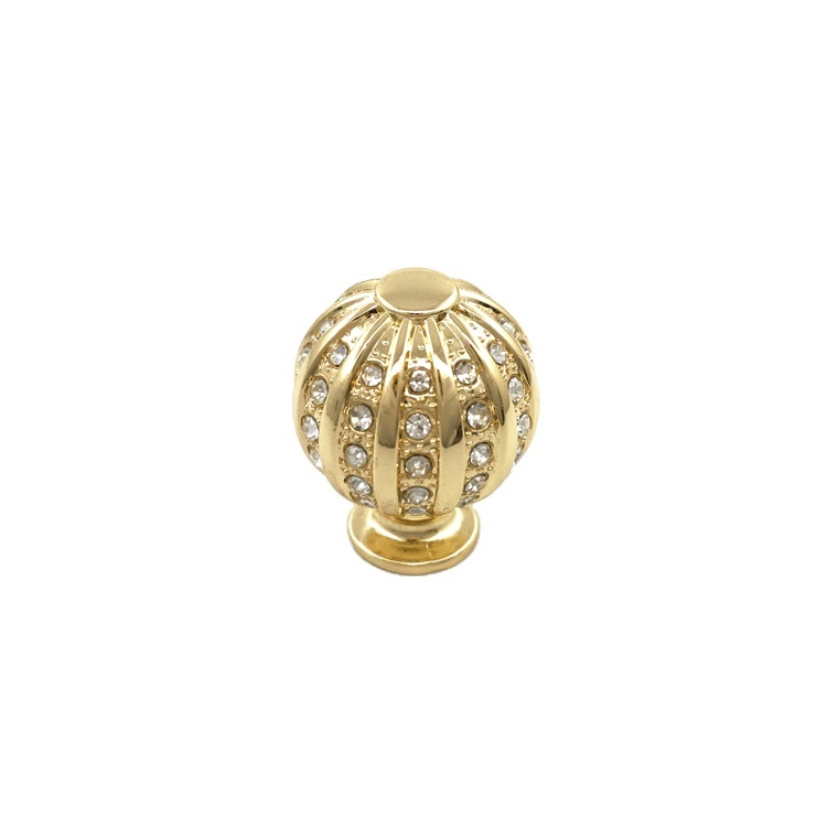European High End Round Golden Crystal Furniture Cabinet Single Hole Handle Diamond Glass Kitchen Drawer Bedroom Decorative Knob