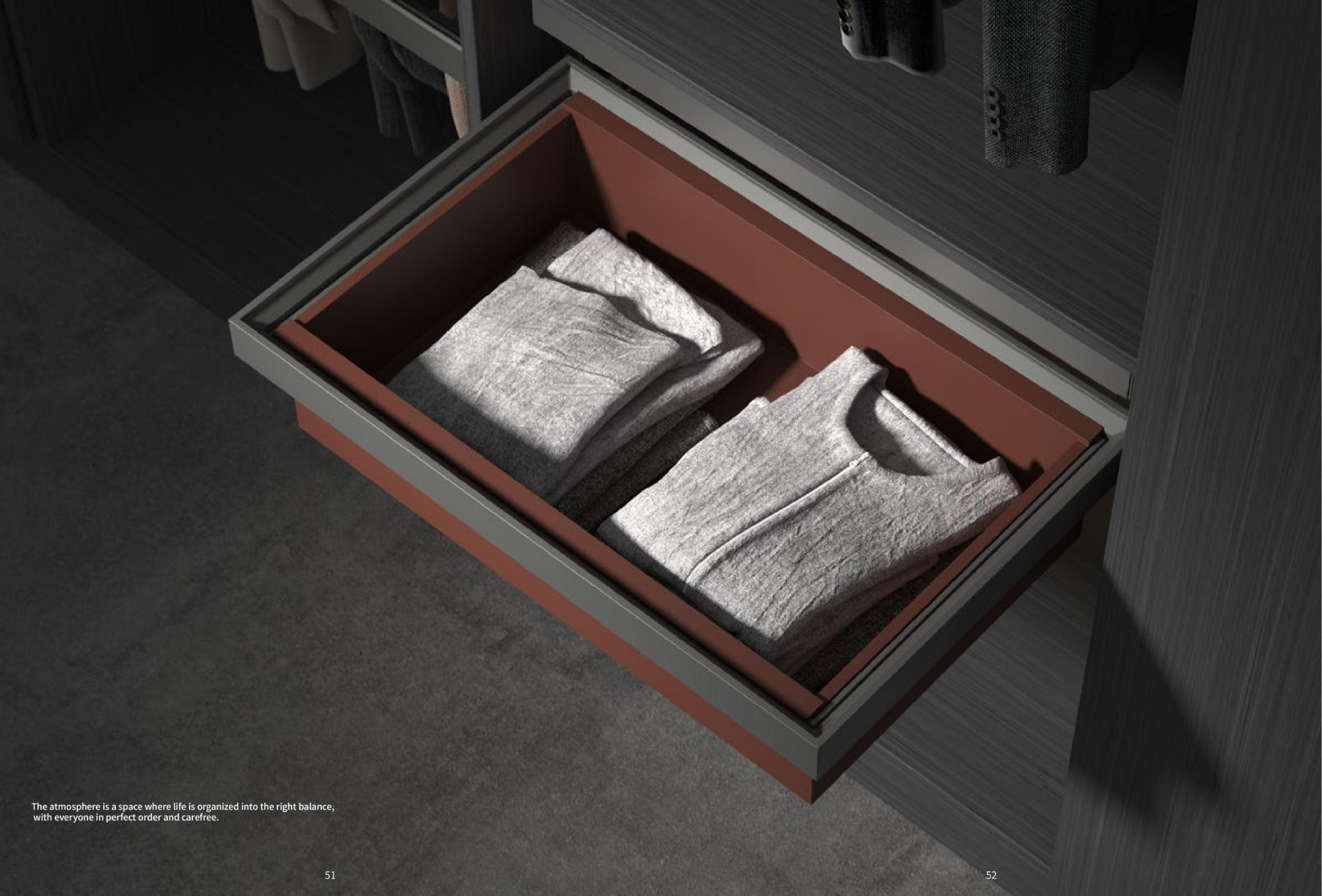 Milan Grey Red Functional Wardrobe Fittings Closet Soft Closing Storage Box For Wardrobe