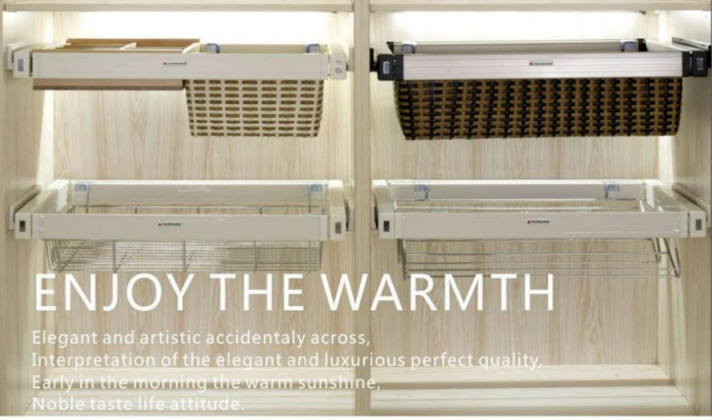 Wardrobe Accessories Closet Clothes Storage Basket Cabinet Adjustable Pull Out PVC Rattan Basket