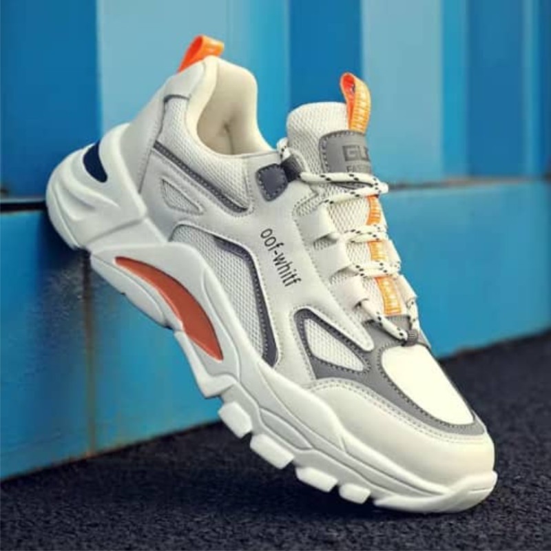 2021 Men's Breathable Sneakers - Orange on White
