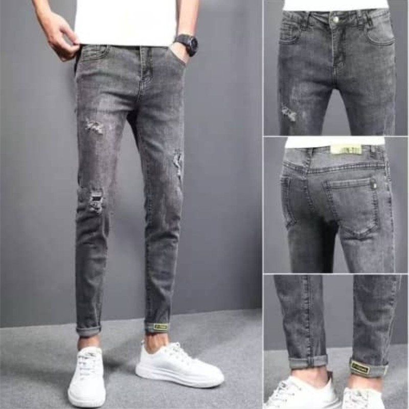 Men's Elastic Slim Jeans  - Grey