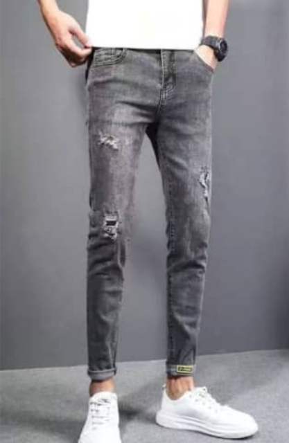 Men's Elastic Slim Jeans  - Grey