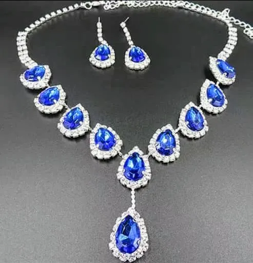 Blue Crystal Teardrop Necklace