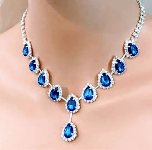 Blue Crystal Teardrop Necklace