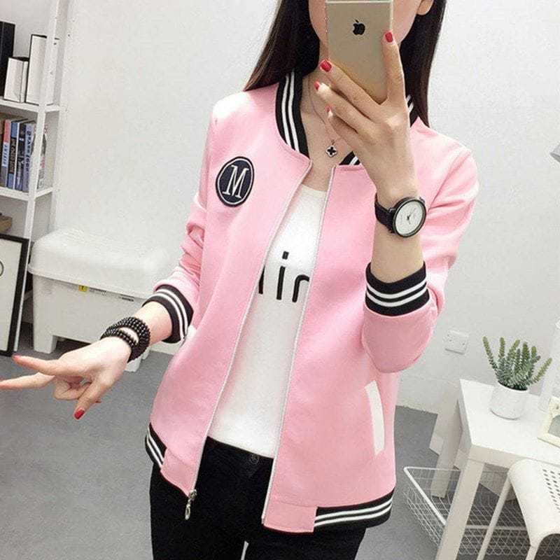 Ladie's Long Sleeve Zipper Jacket - Pink