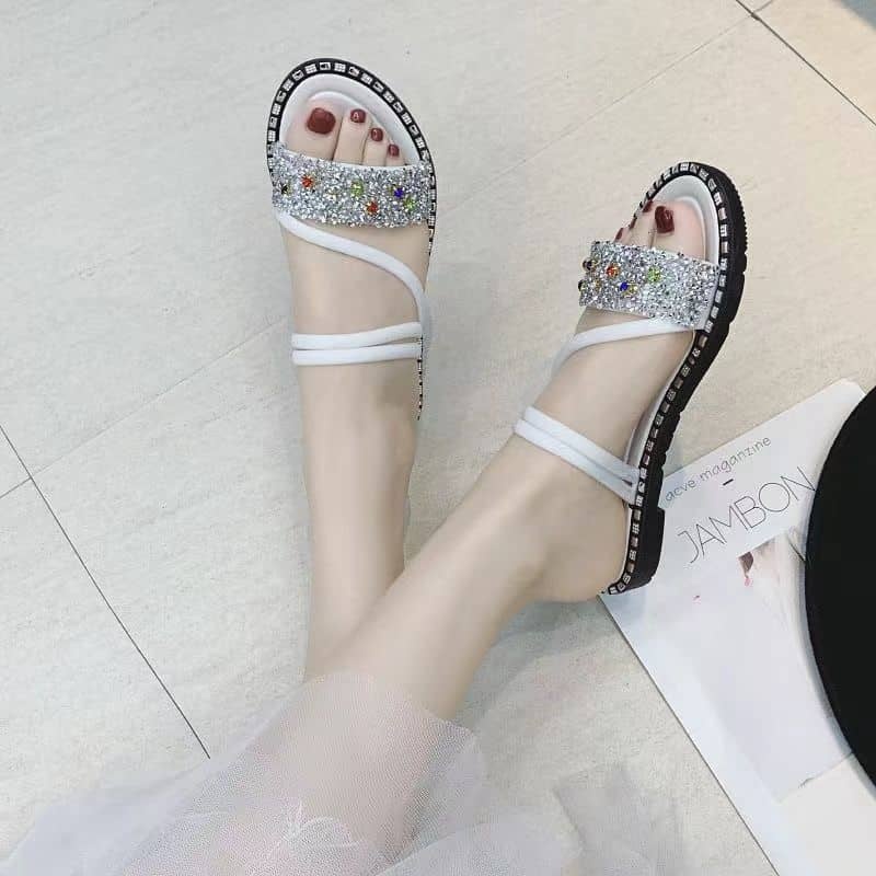 Crystal Fashion slippers - White