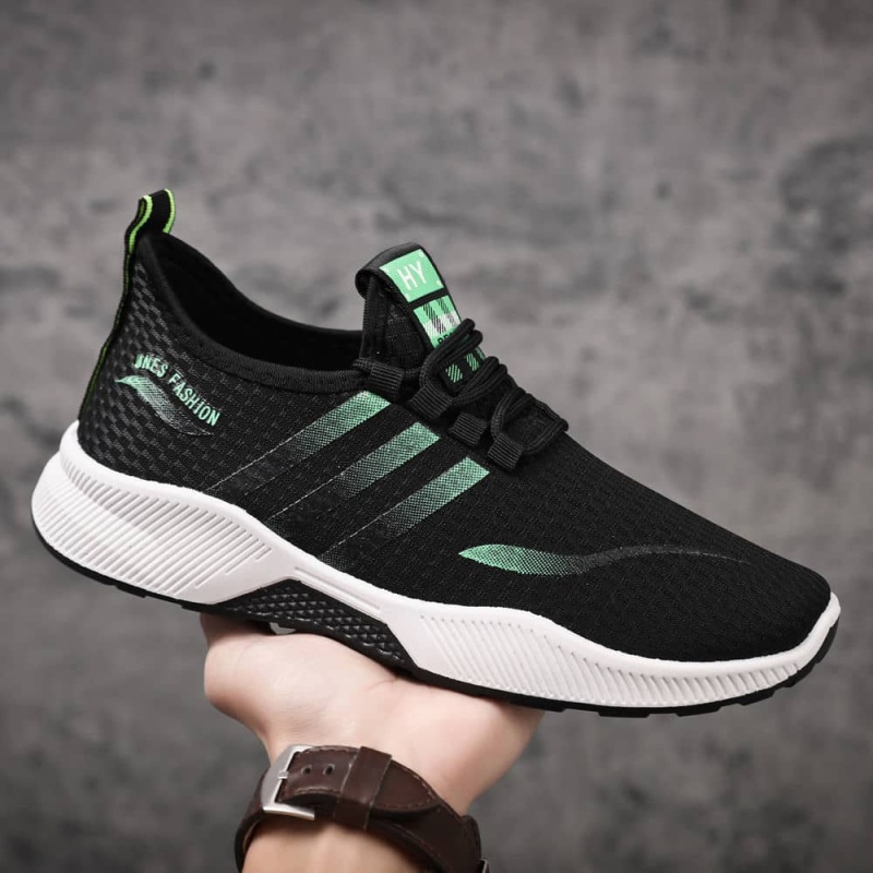 2021 Men's Casual Sport Canvas - Black + Green stripes