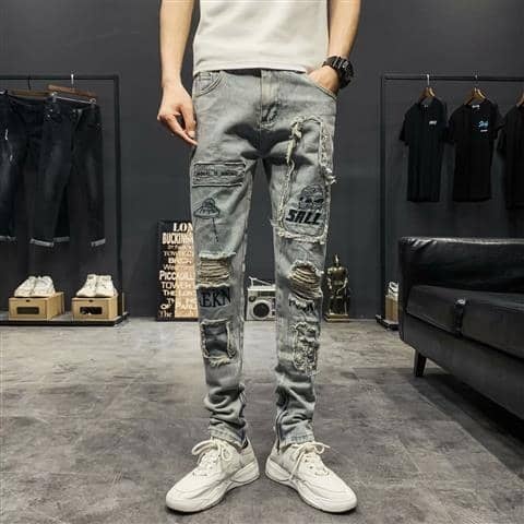 Men's Designer Ripped Jeans - Faded Jean