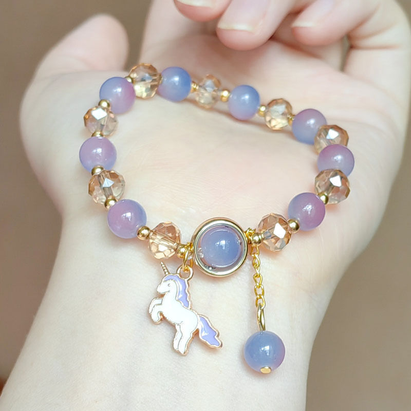 Women's Horse Pendant Purple Bead Bracelet
