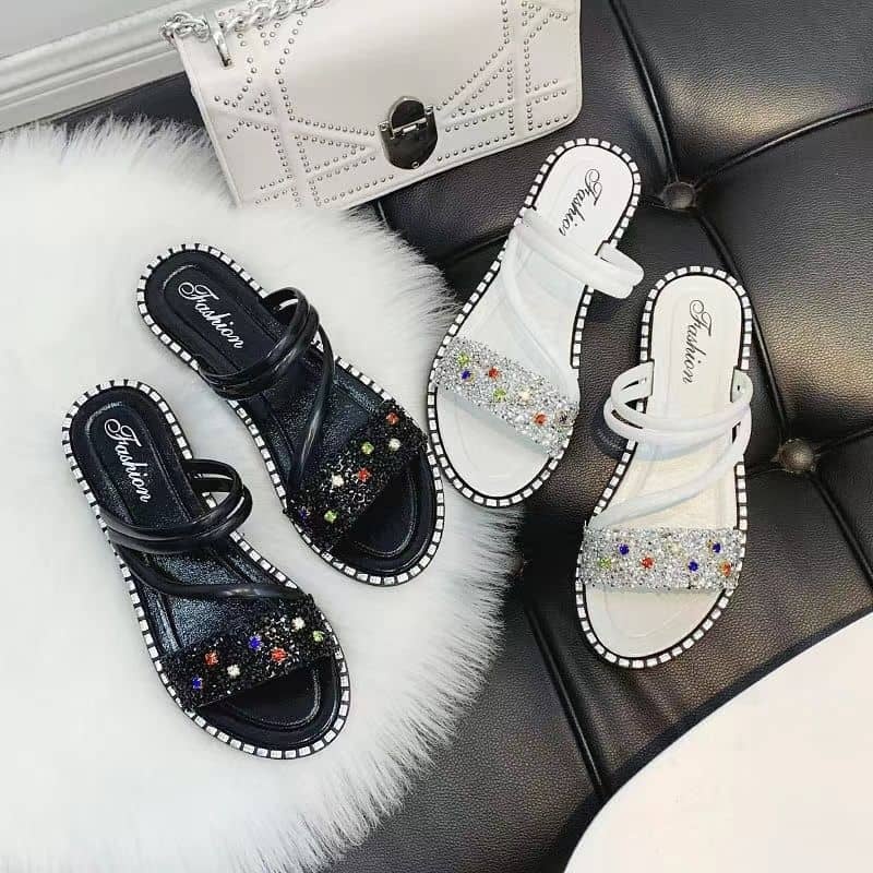 Crystal Fashion slippers - White