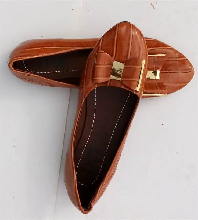 Ladies Elegant Polish Flat Shoes - Brown