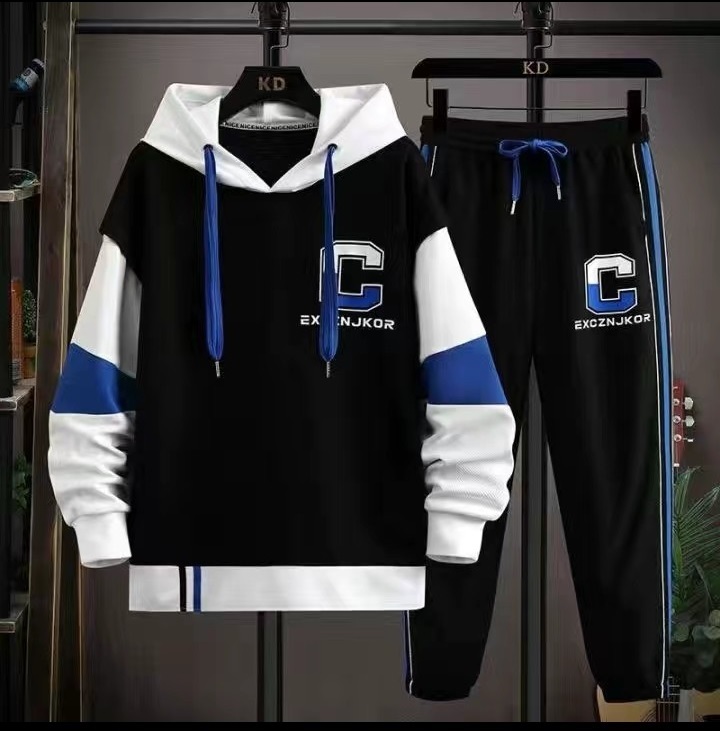 C - EXCZNJKOR, - Men's Drawstring Hoodie Tracksuit