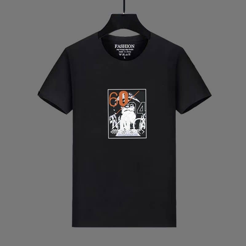 60/NO Logo Casual Male T-Shirts - Black