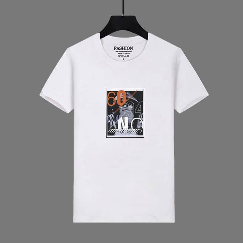 60/NO Logo Casual Male T-Shirts - White