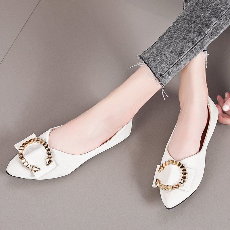 Ladies Elegant Gold Bogue Head Flat Shoes