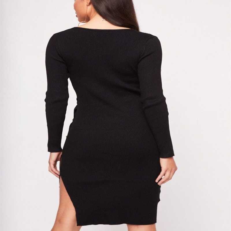 Ladies Long Sleeve Botton Side Black Gown.